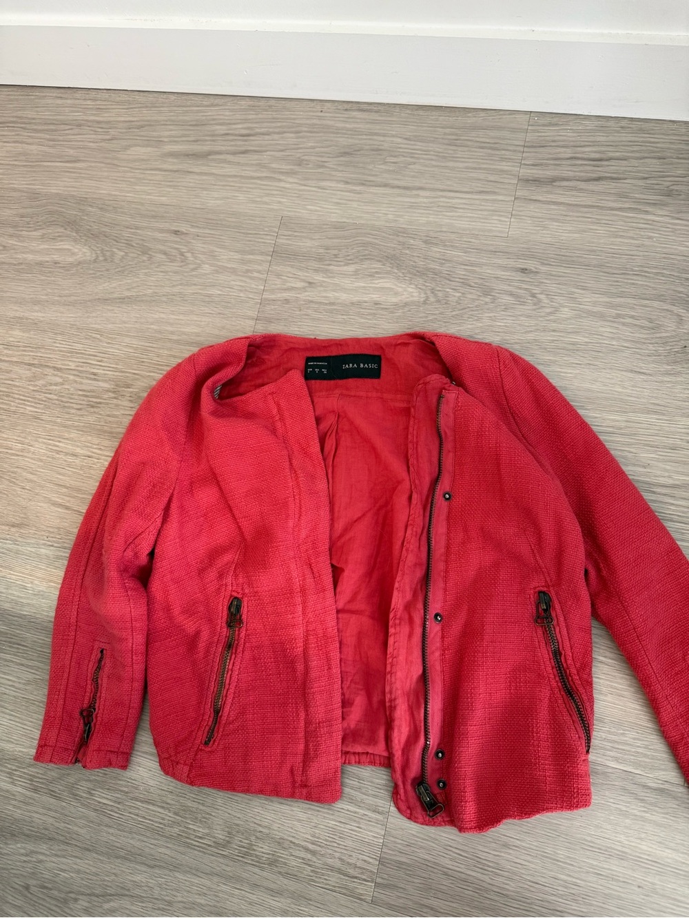 Zara Coral-Red Textured Blazer Jacket